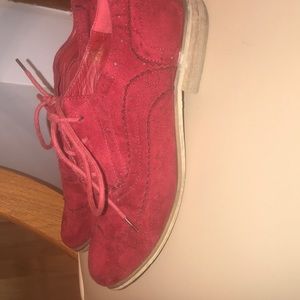 Red suede peep toe shoe